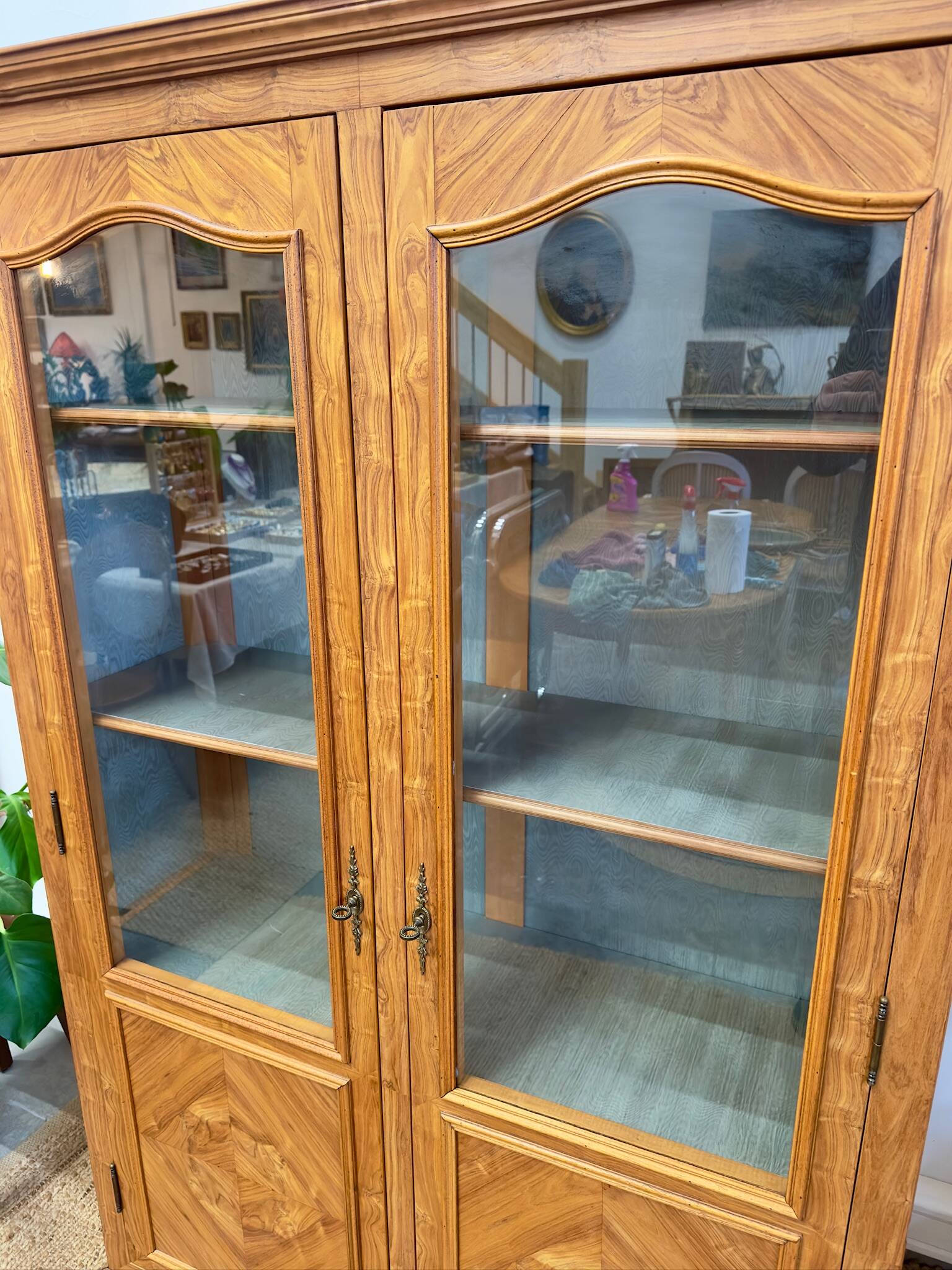 Antique marquetry wooden display cabinet