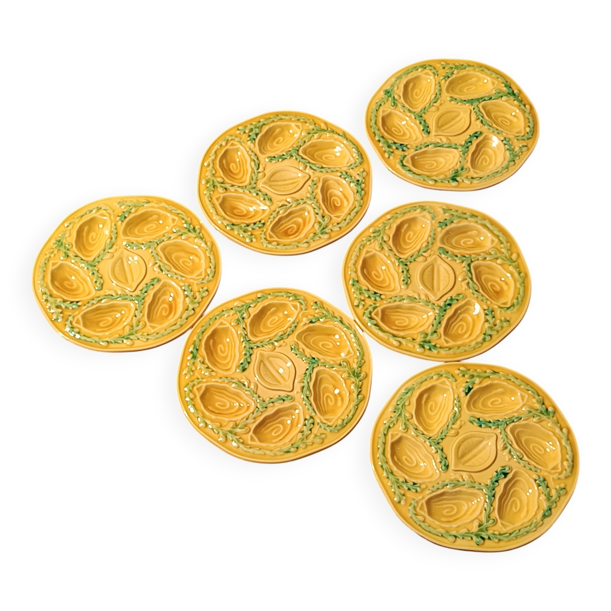 6 vintage majolica oyster plates, Arfilox, 1970