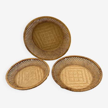 Trio nesting baskets in vintage wicker 22 cm / 24.5 cm / 26.5 cm - fruit basket, fruit basket