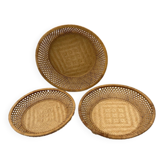 Trio nesting baskets in vintage wicker 22 cm / 24.5 cm / 26.5 cm - fruit basket, fruit basket