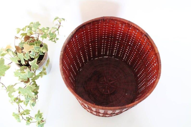 Wastepaper bin, basket, Wicker, Red