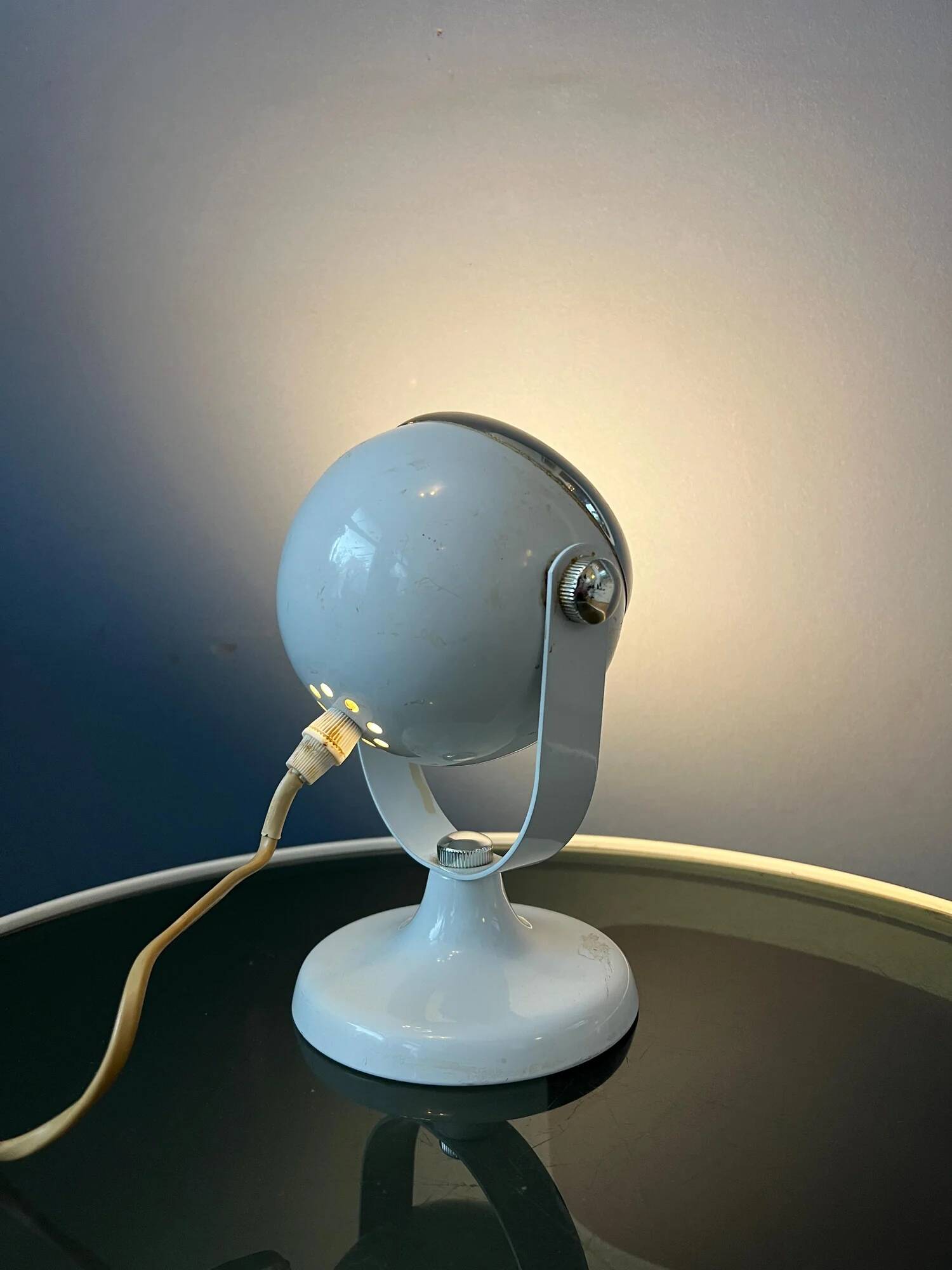 Mid-century small white space age eyeball table lamp