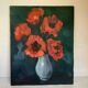 Large painting of a bouquet of flowers, oil on canvas, signed.
