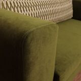 Vintage Two-seater Sofa, Deep Green Velvet, Cuschion patterns