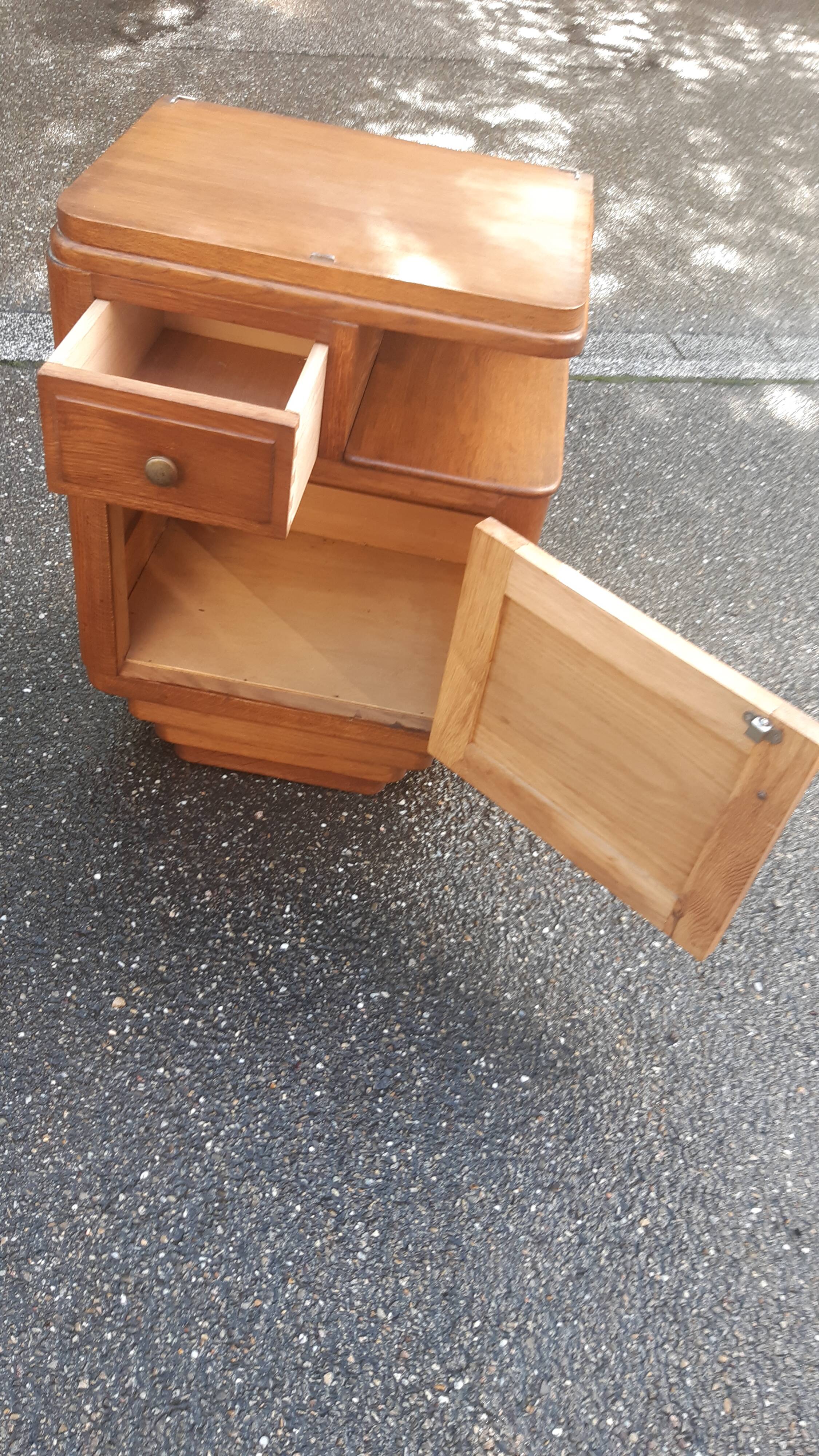 Bedside art deco solid oak