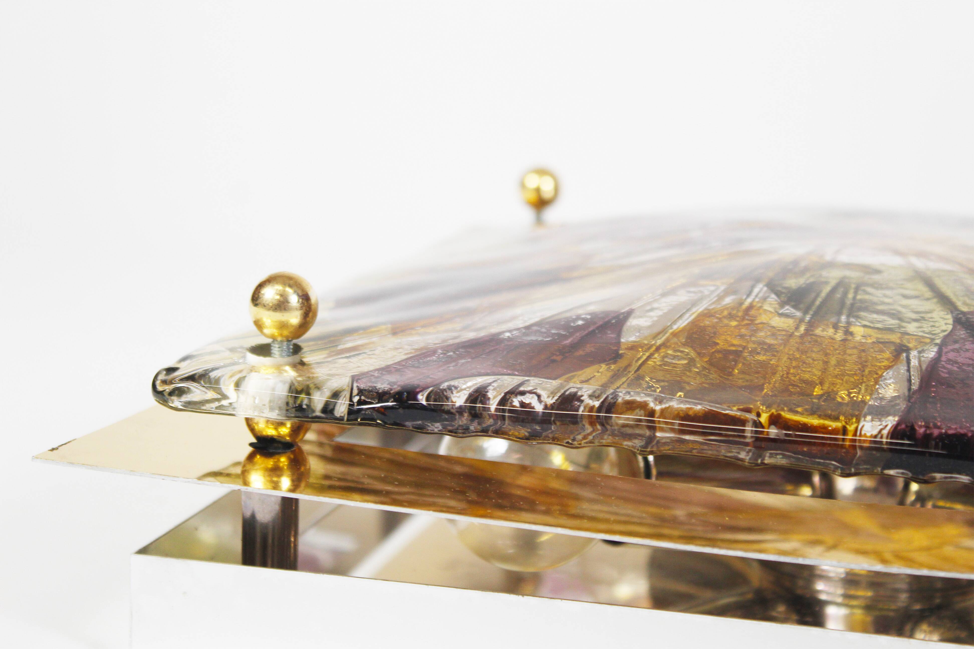 Brass and murano glass flush mount light by La Murrina Italy