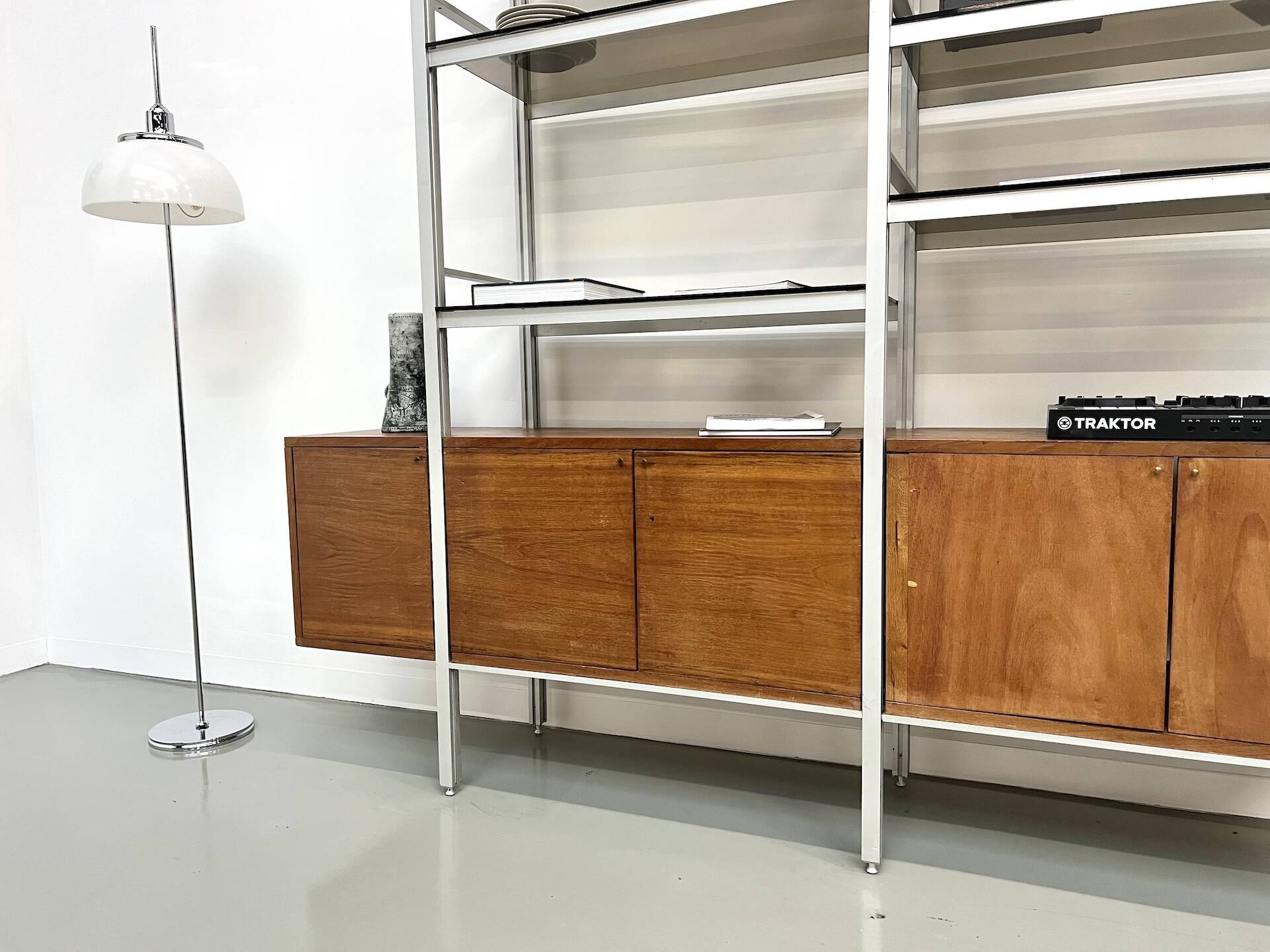 A row of 1980s bookshelves