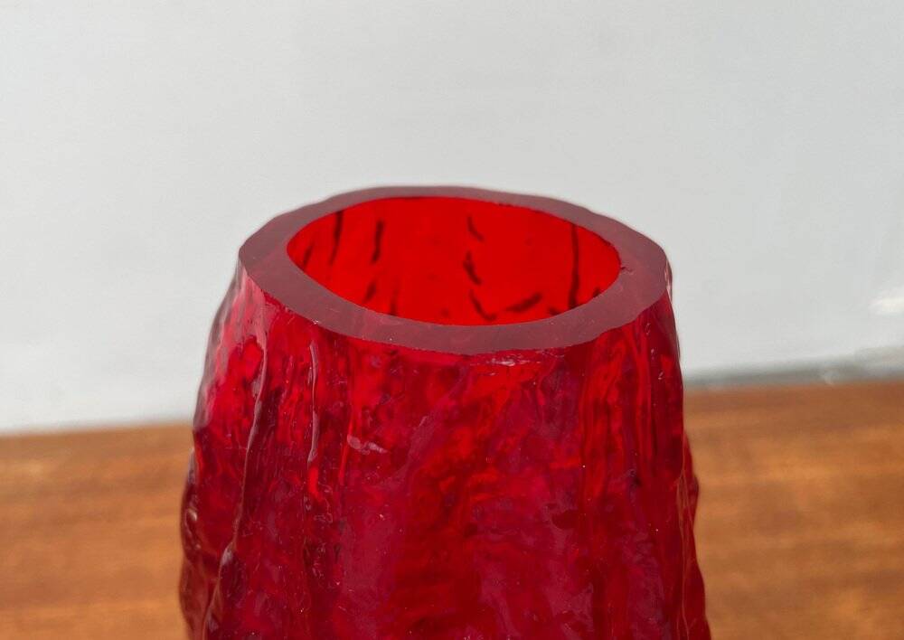 Thick glass vase with heavy bark, German mid-century by Ingrid Glas, Germany, 1960s.