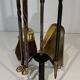 Fire Tool Set in Brass and Brushed Steel with Claw Feet, Attributed to the