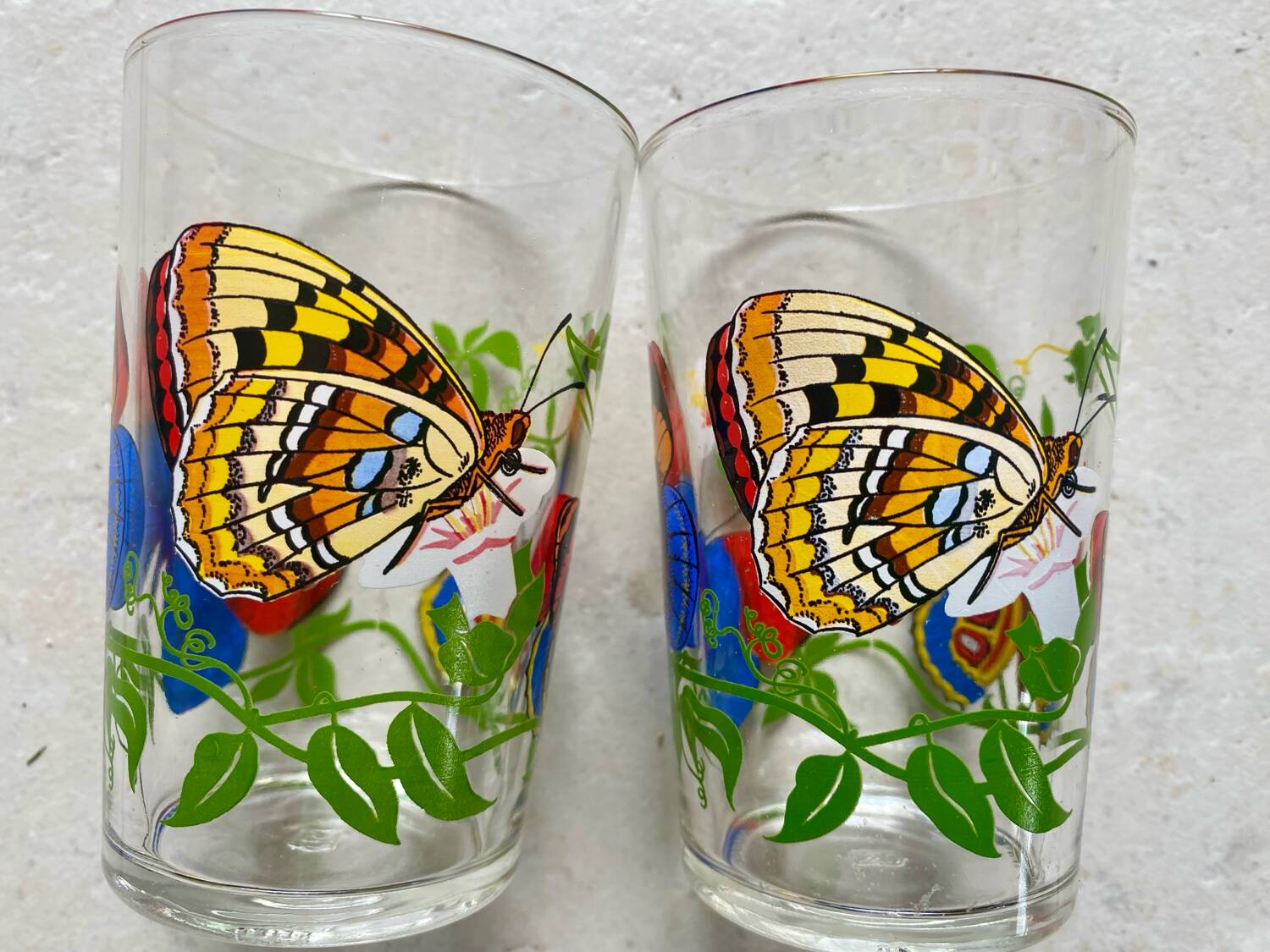 Vintage butterfly glass duo