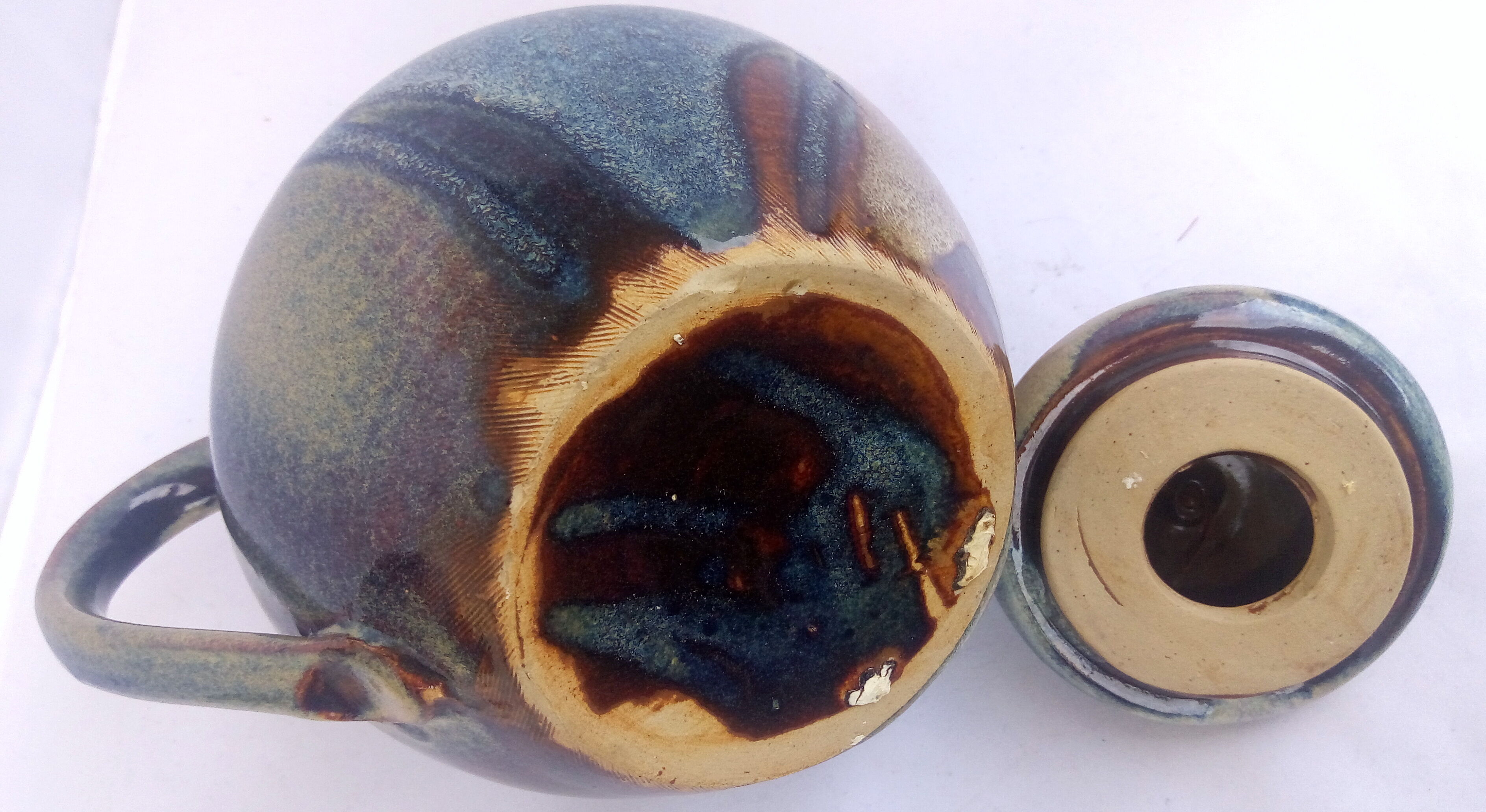 Blue enamelled sandstone teapot