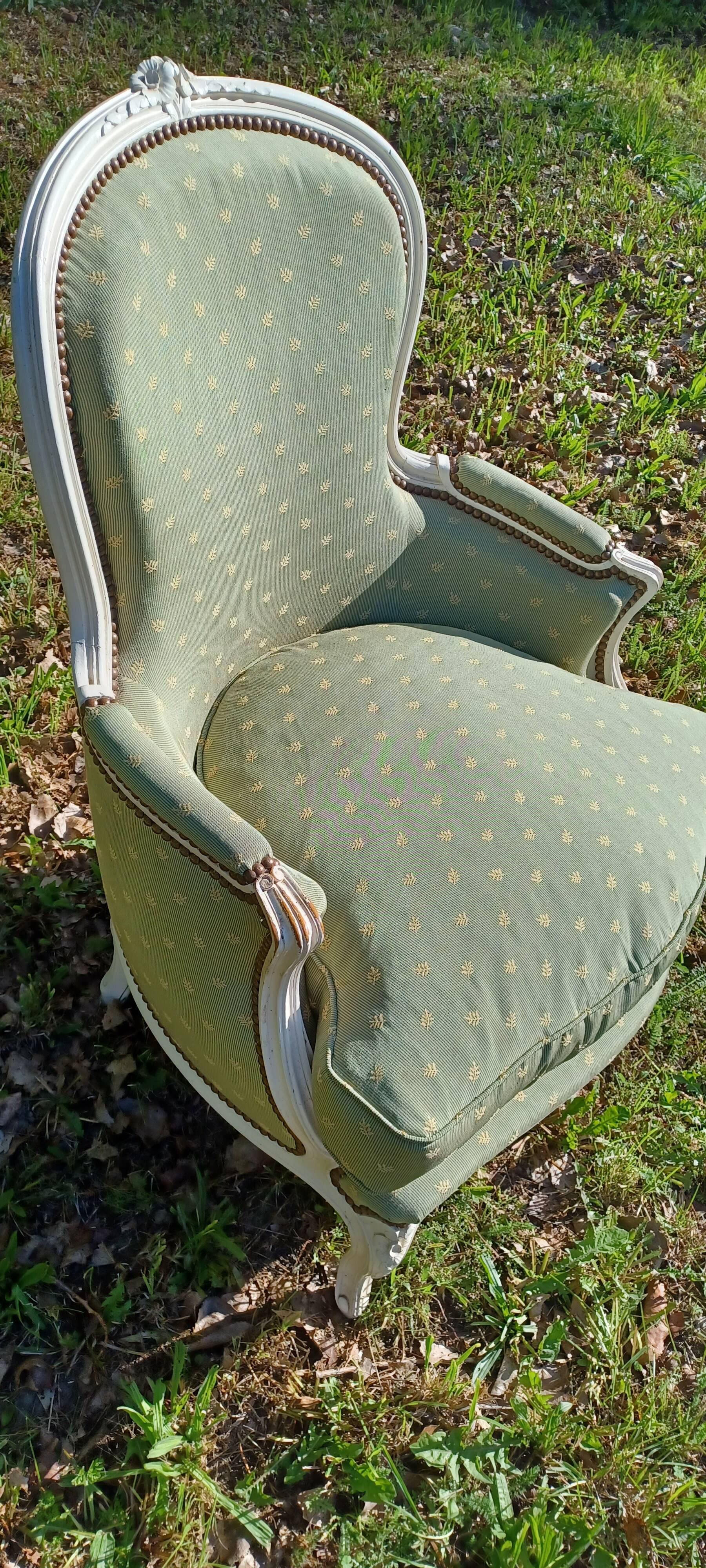 Voltaire Armchair / Louis XV Bergère (White & Green Patina)