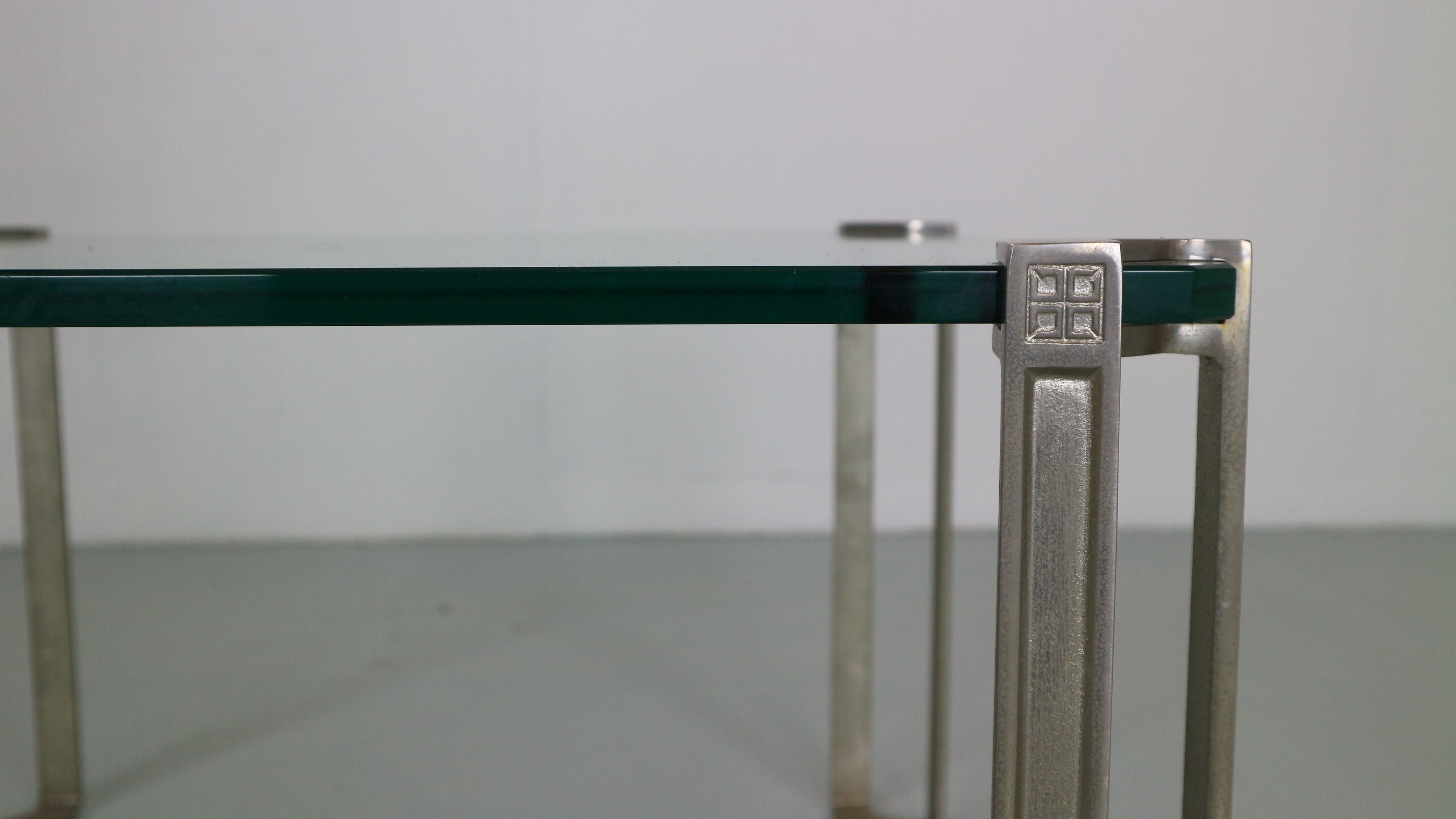 Peter Ghyczy for Ghyzcy Square Glass Coffee Table, 1970's Hollywood Regency