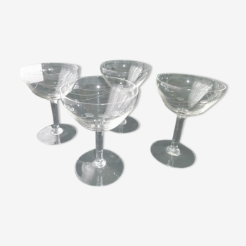 Set de 4 coupes à champagne vintage en verre décor meulé