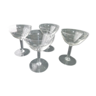 Set de 4 coupes à champagne vintage en verre décor meulé