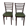 Chaises Thonet assise skaï vert et bois teinté acajou