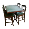 Wrought iron table and craft tiles with its 4 wooden chairs