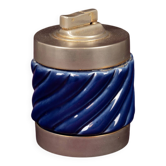 Tommaso Barbi Blue Glazed Ceramic and Brass-Toned Metal Table Lighter, 1970