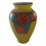Art Deco vase from the 1930s in enamelled glass by Leune glassworks