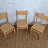 3 chaises enfant brutaliste années 80 en frêne