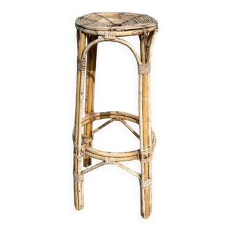 Tabouret haut de bar rotin osier annee 60