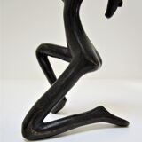 Sculptural candlestick anthropomorphic bronze blackened with woman's figure 70s