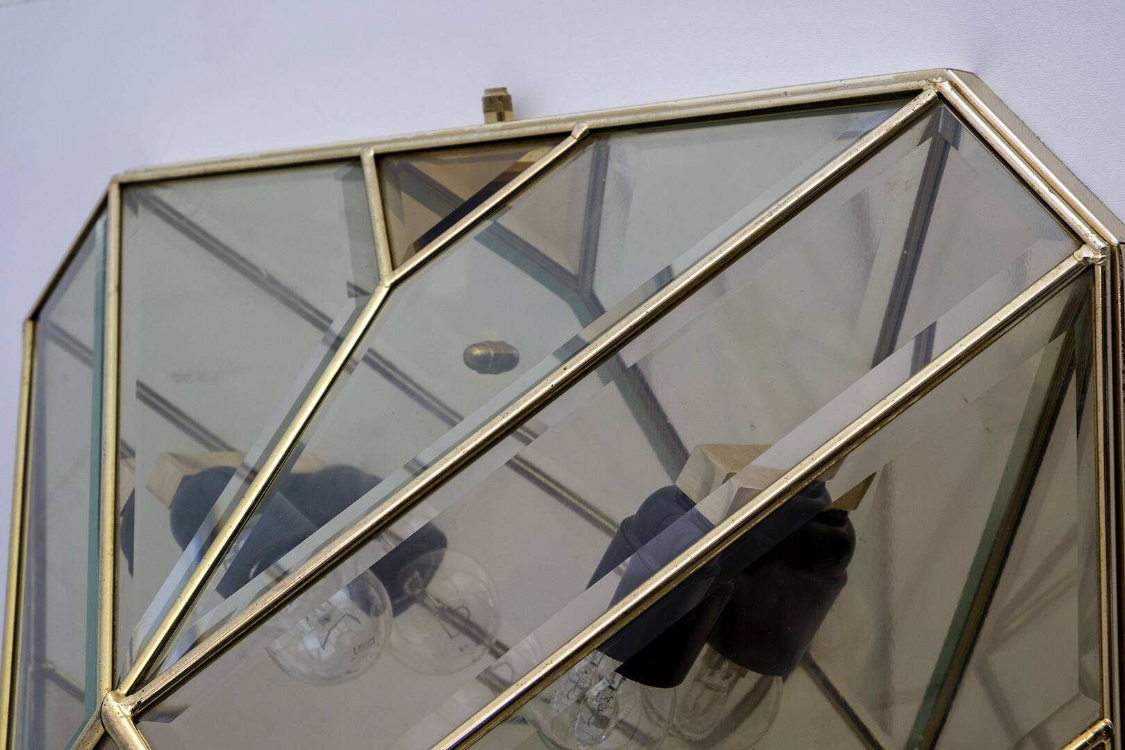 Mid-Century Modern Italian Brass and Frosted Glass Ceiling Lights, '70