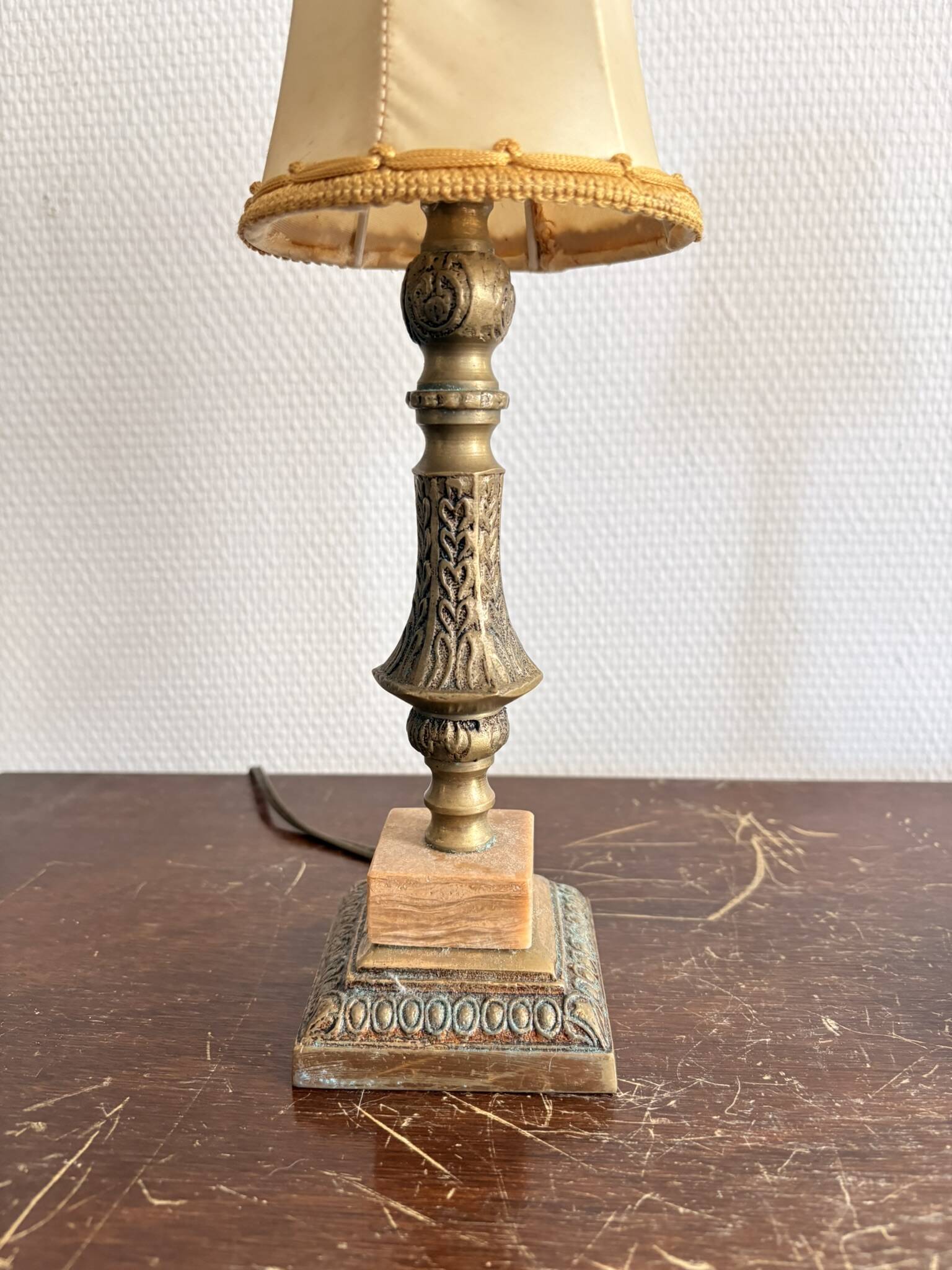 Antique Pair Table Lamps Candle Holders Neo-Classical Louis XVI Gilded Brass Year