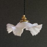 Old white glass pendant light with translucent net - circa 1930. Brass socket and new cable