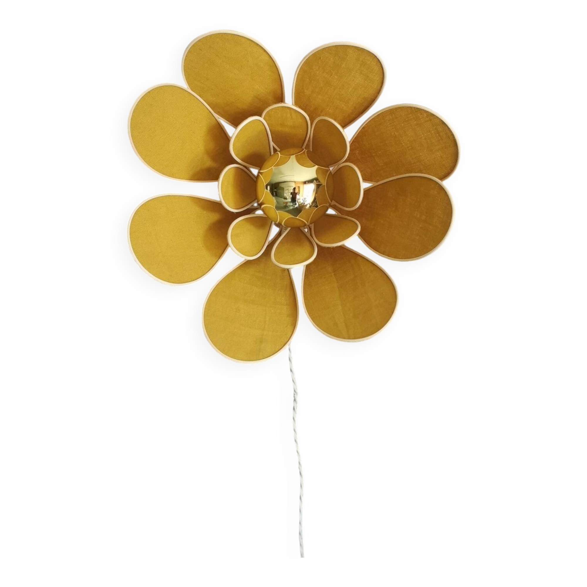 Flower wall light made of rattan and saffron linen petals
