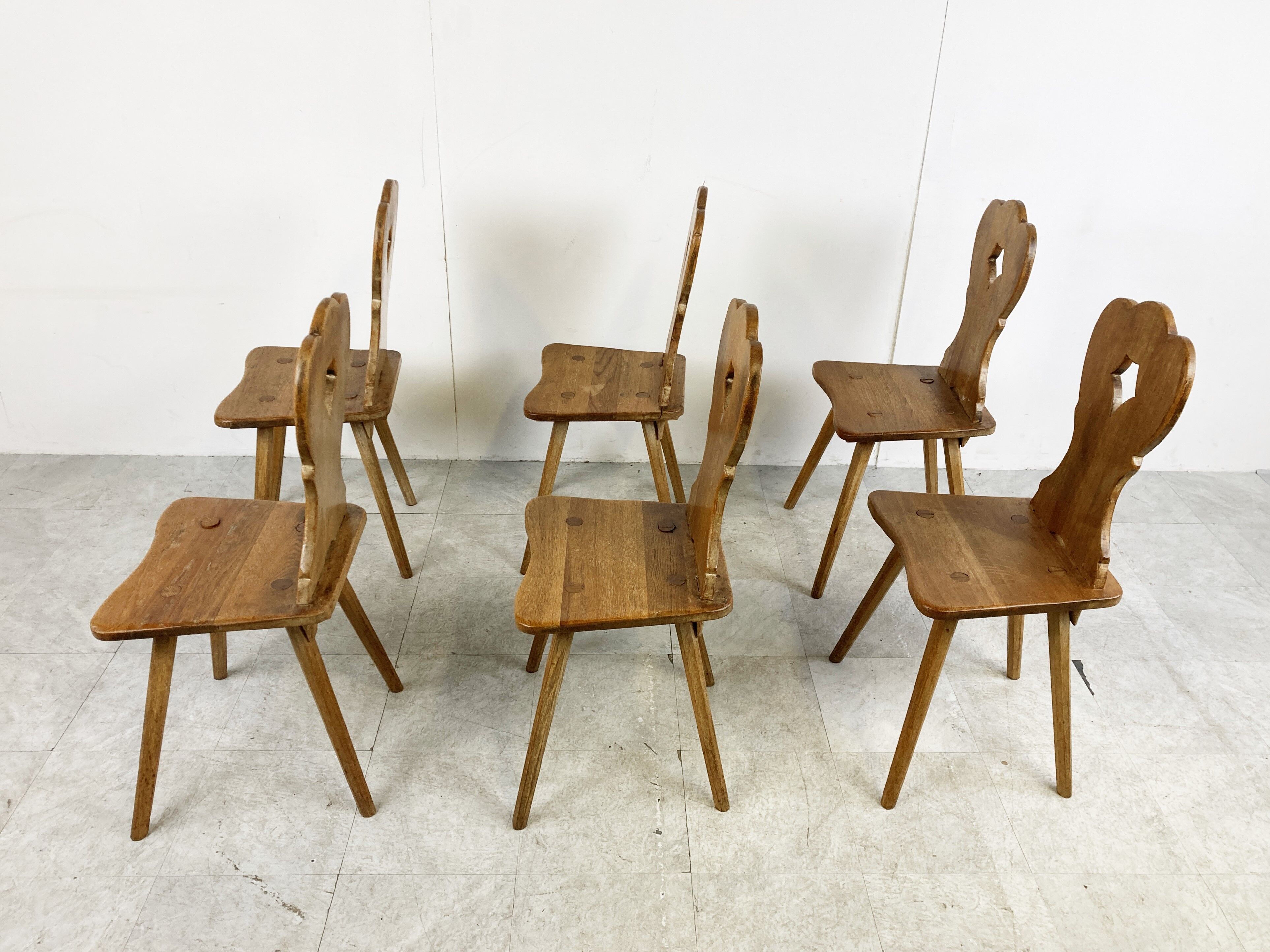 Vintage oak brutalist chairs, 1960s