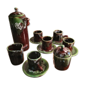 Café service Valauris, 1970 green and brown with white glaze;
