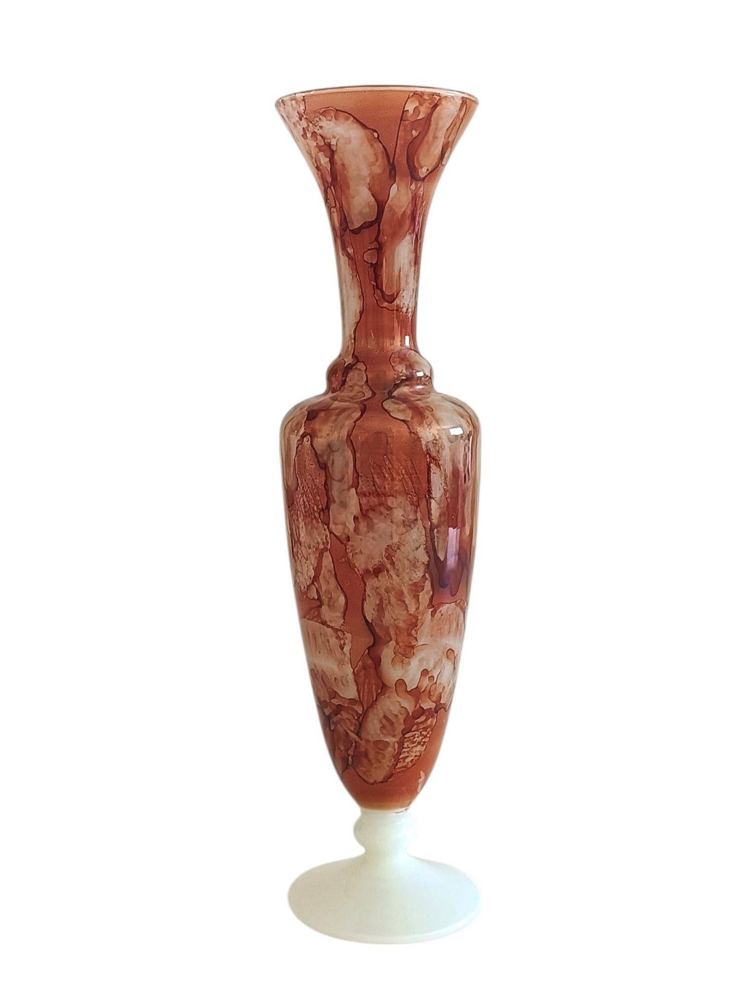 Rococo Revival Opaline Glass Vase by Stelvia, Hand-Blown, Italy, 1950s