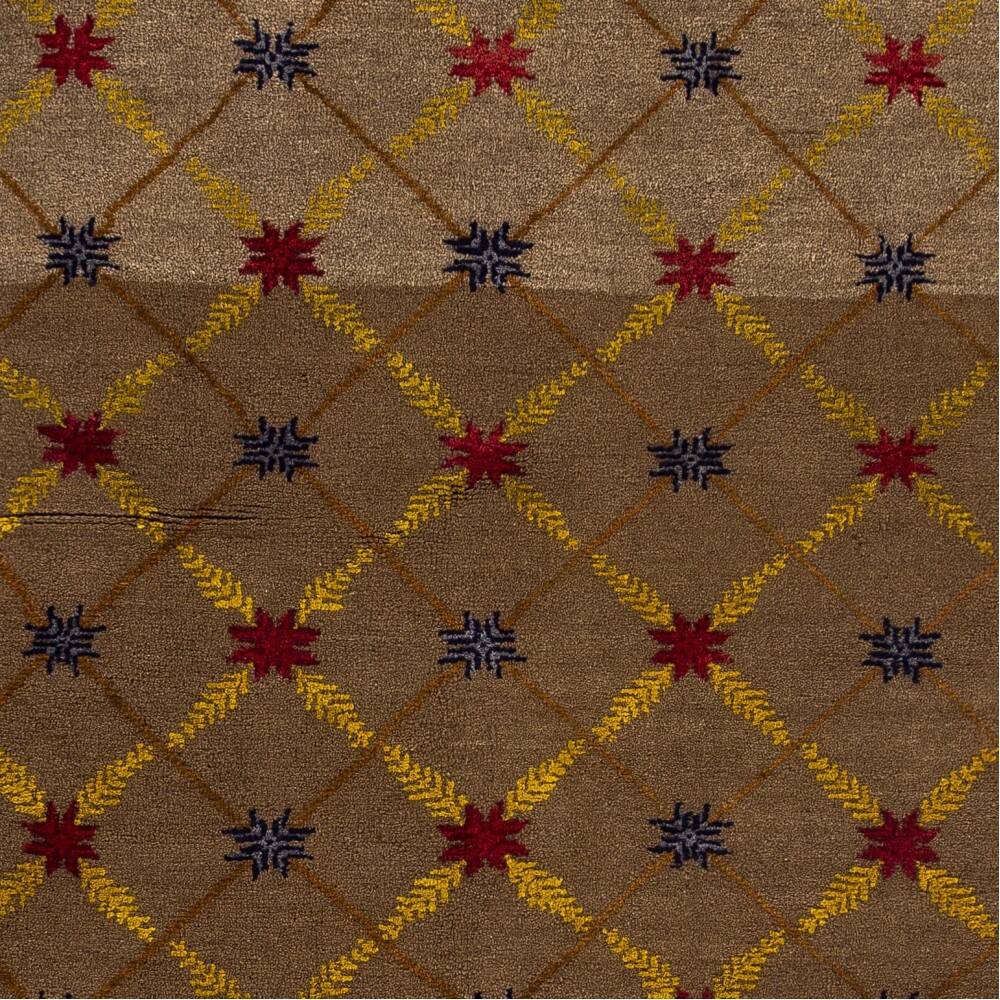 Vintage Hand-Knotted Turkish Karapinar Rug with Lattice Design in Brown, Red and Yellow, 100% Wool