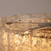 "Doria Leuchten Ice Glass Hanging Lamp with Relief Glass Cylinders, 1960s"