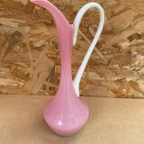 Ancien pichet aiguière opaline rose & blanc vintage
