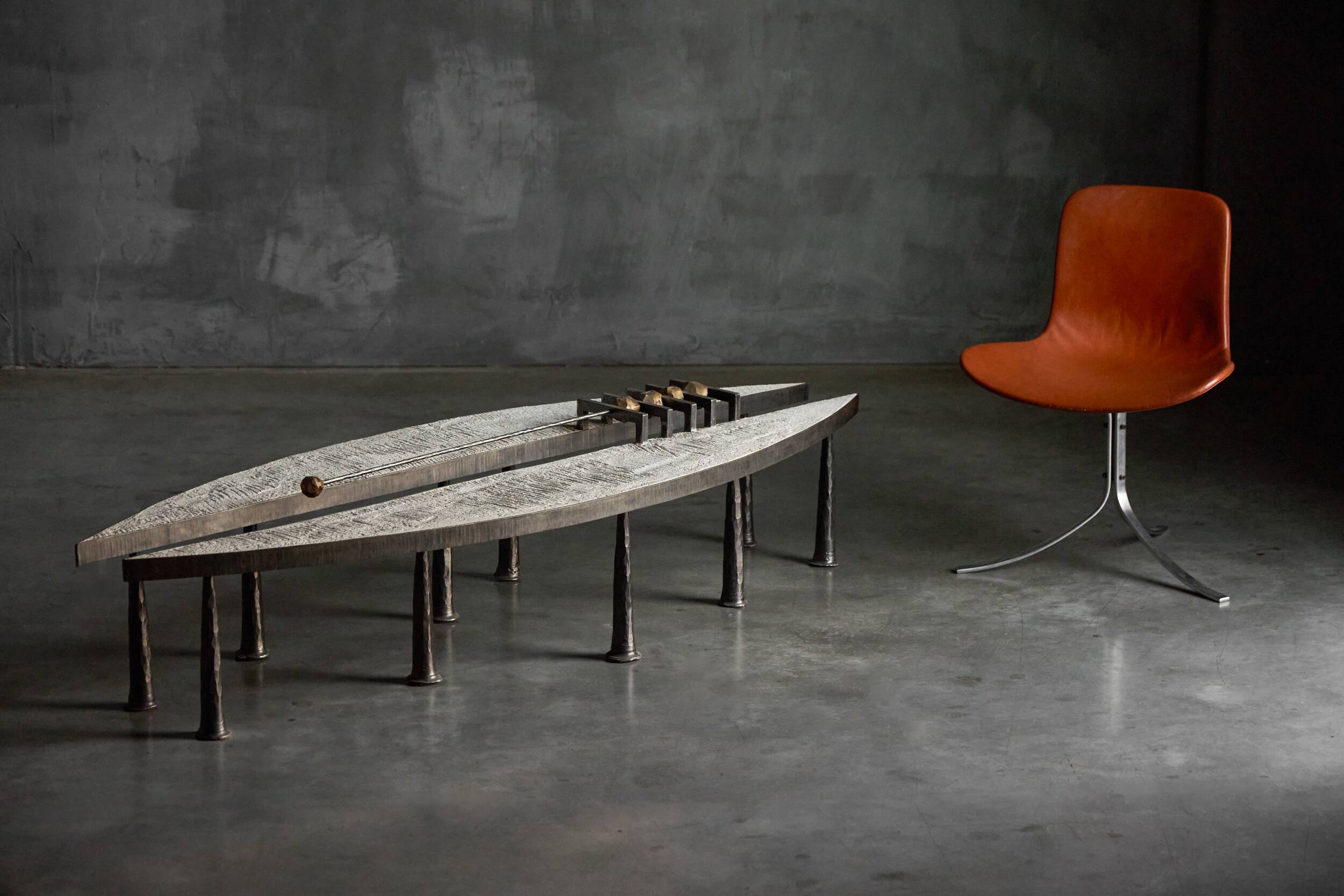 Thomas Serruys steel and stone brutalist coffee table, Belgium, 2019