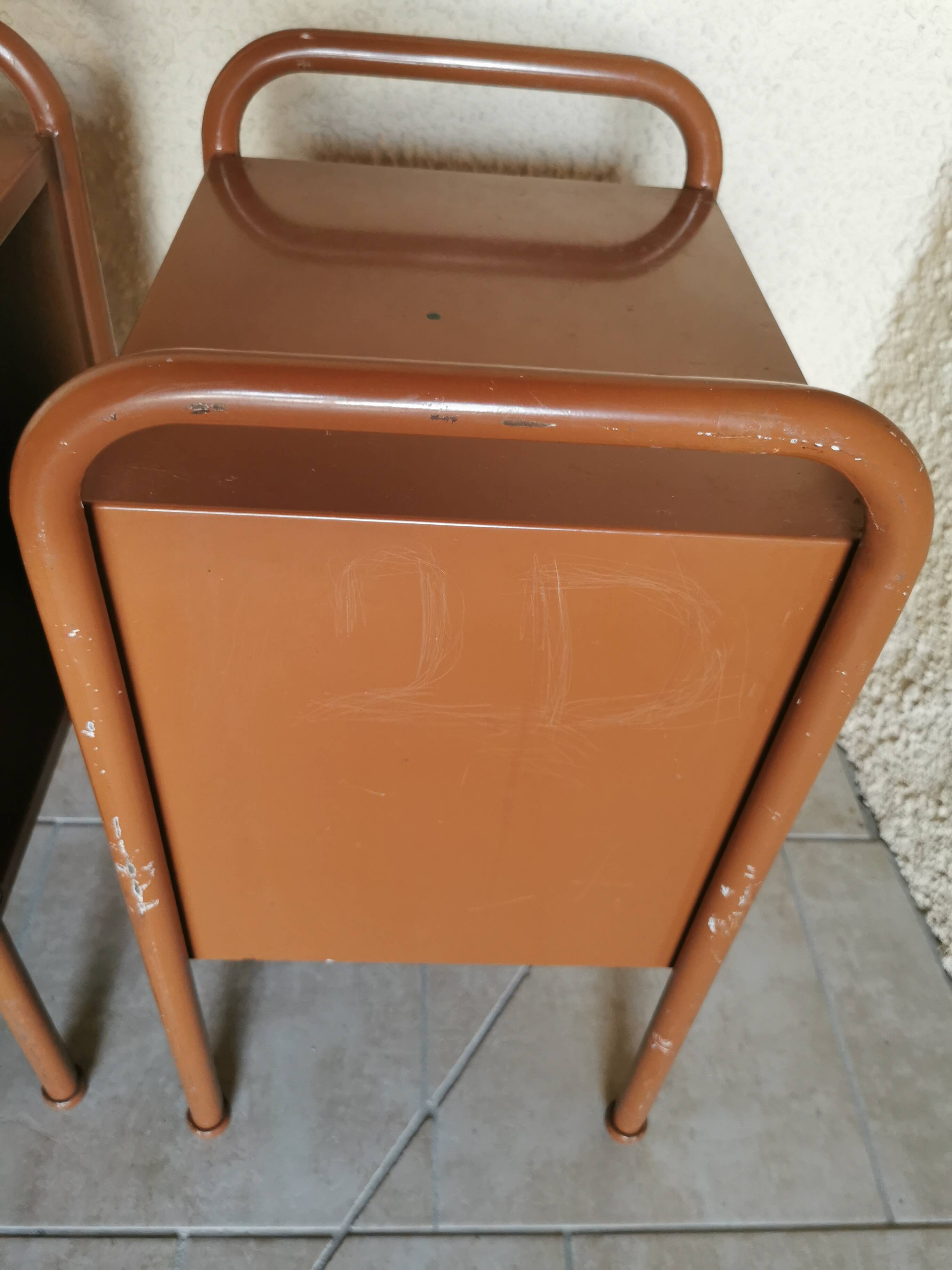 Pair of boarding school bedside tables