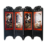 Early 20th century 4 panel room divider folding screen with 3d birds