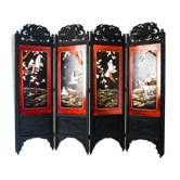 Early 20th century 4 panel room divider folding screen with 3d birds