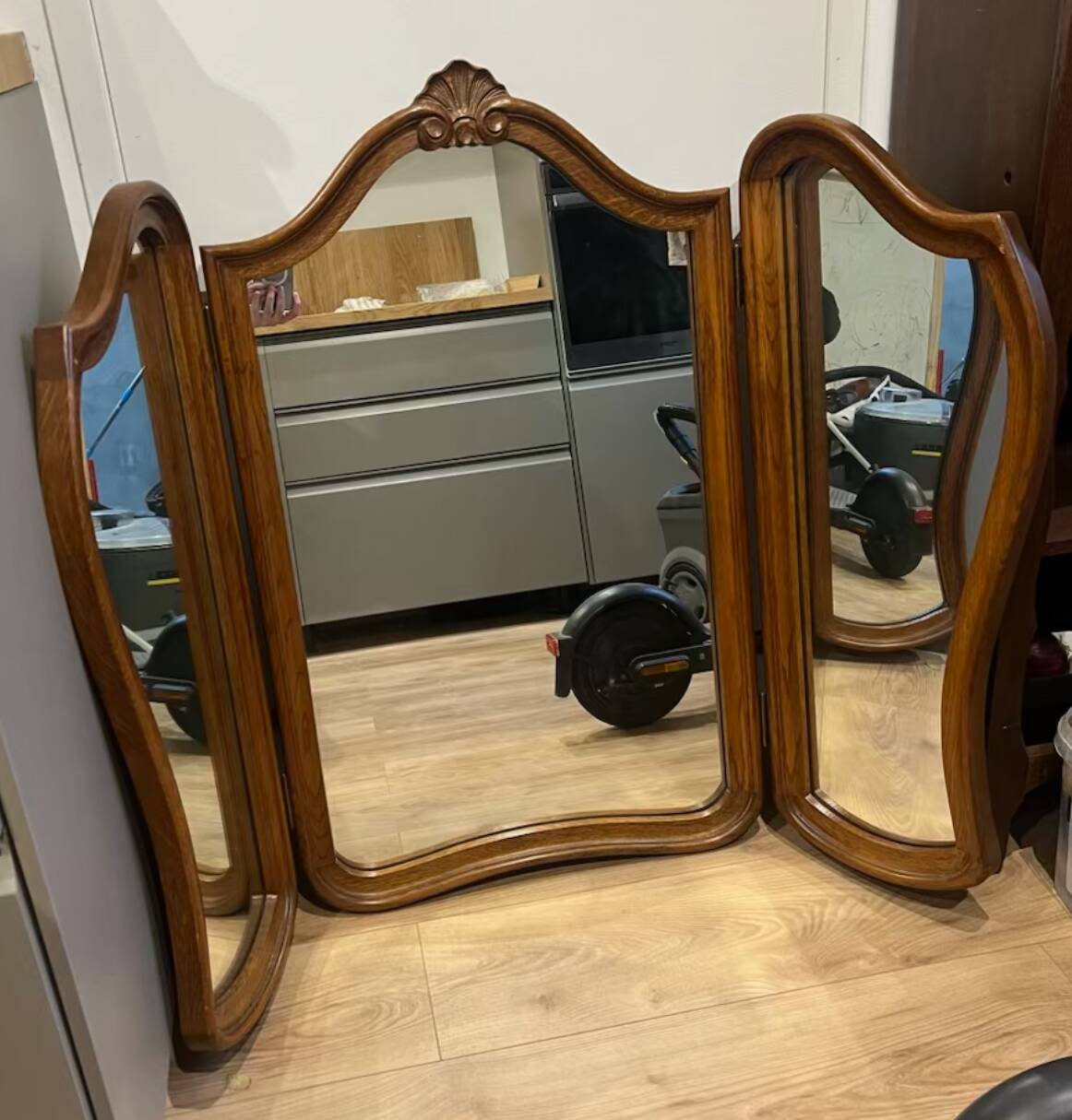 Art Deco style solid wood triptych mirror
