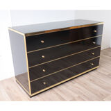 Vintage chest of drawers in lacquered wood and gilded metal 1970