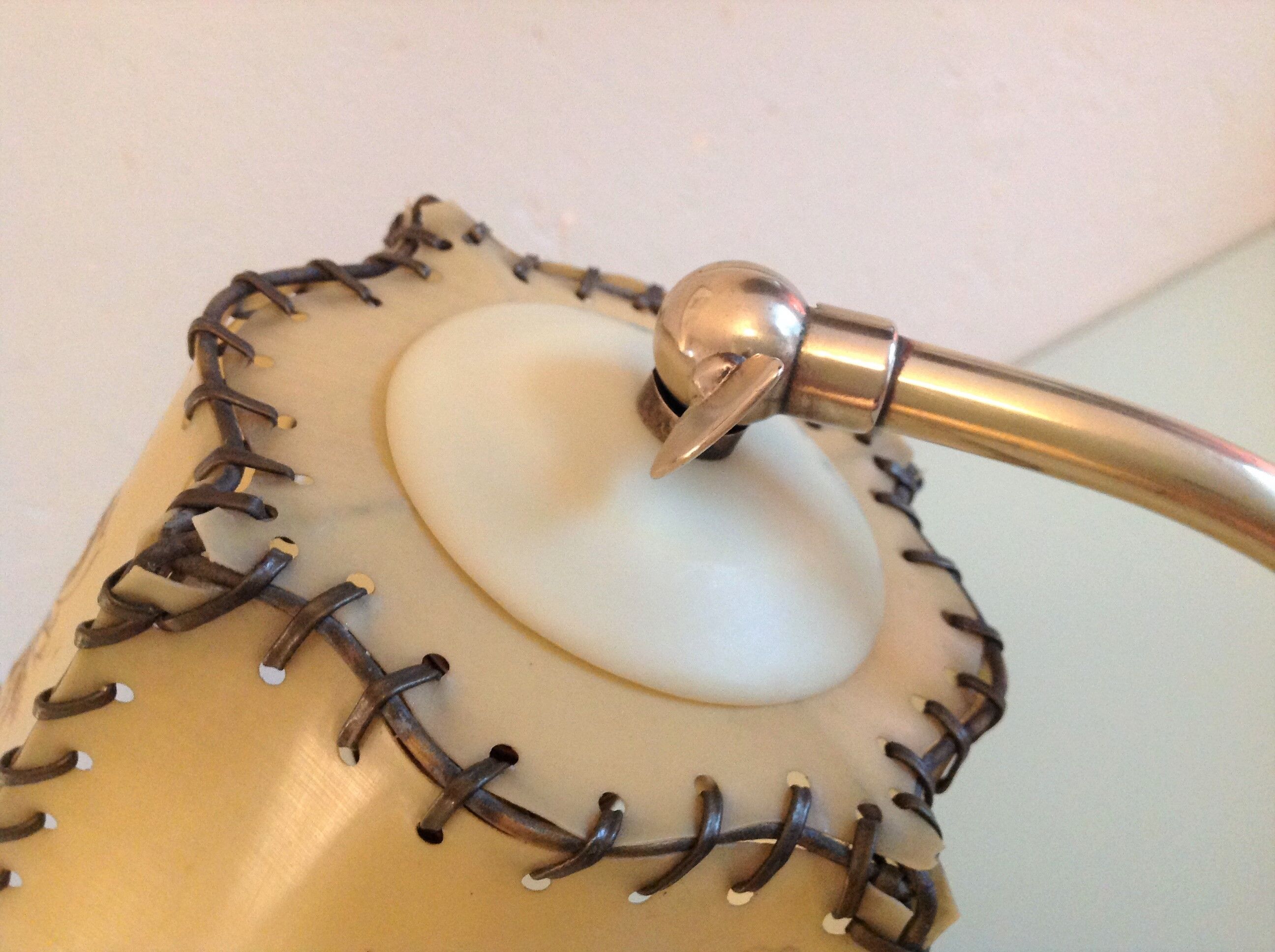 Brass bedside lamp and beige lampshade art deco style
