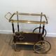 Rolling table in brass and mahogany with removable trays