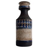 Scandinavian Modern Chamotte Vase, Dark Brown & Cream Glaze, Denmark