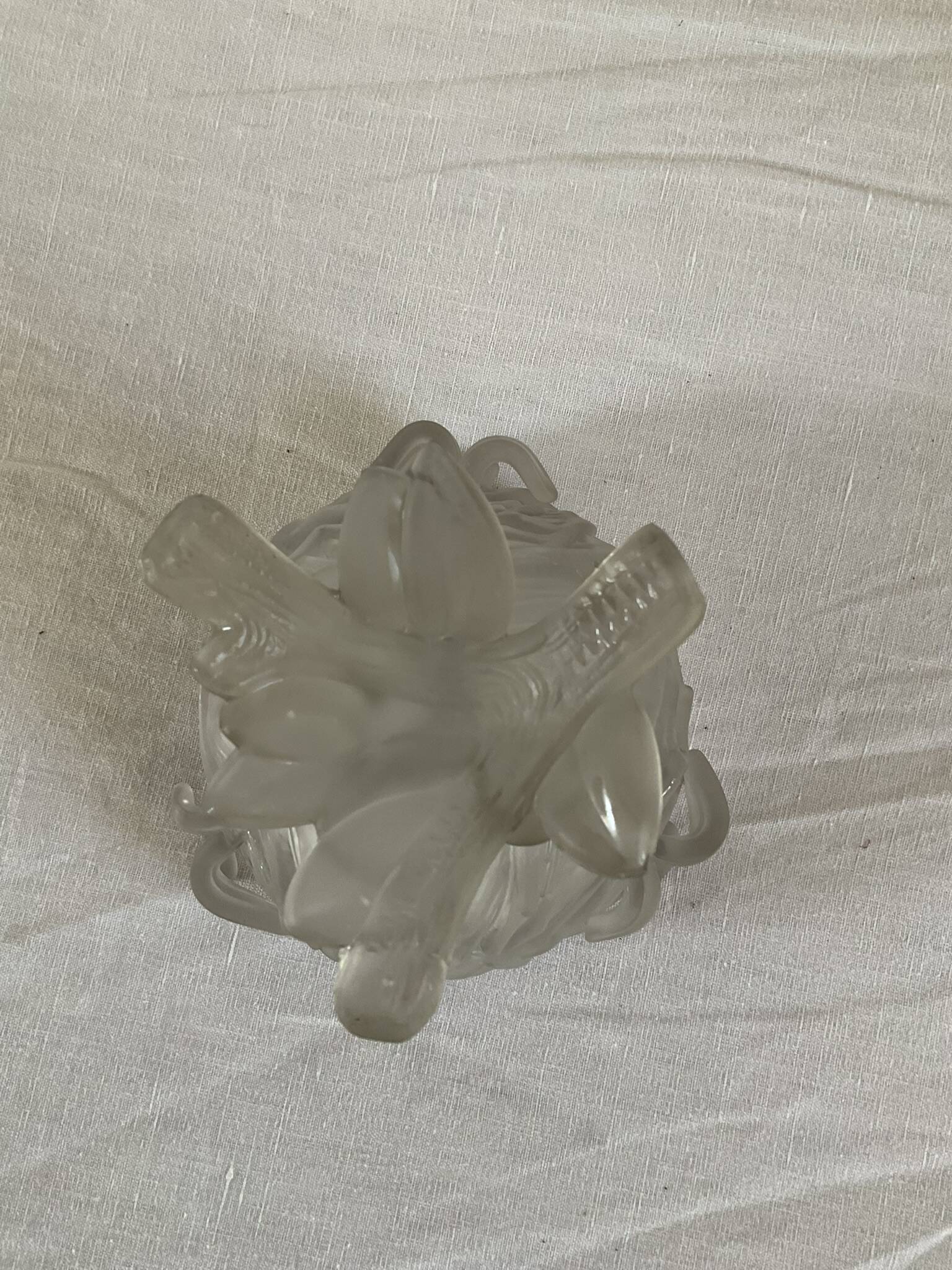 Vintage frosted glass coupe with a fruit and foliage design.