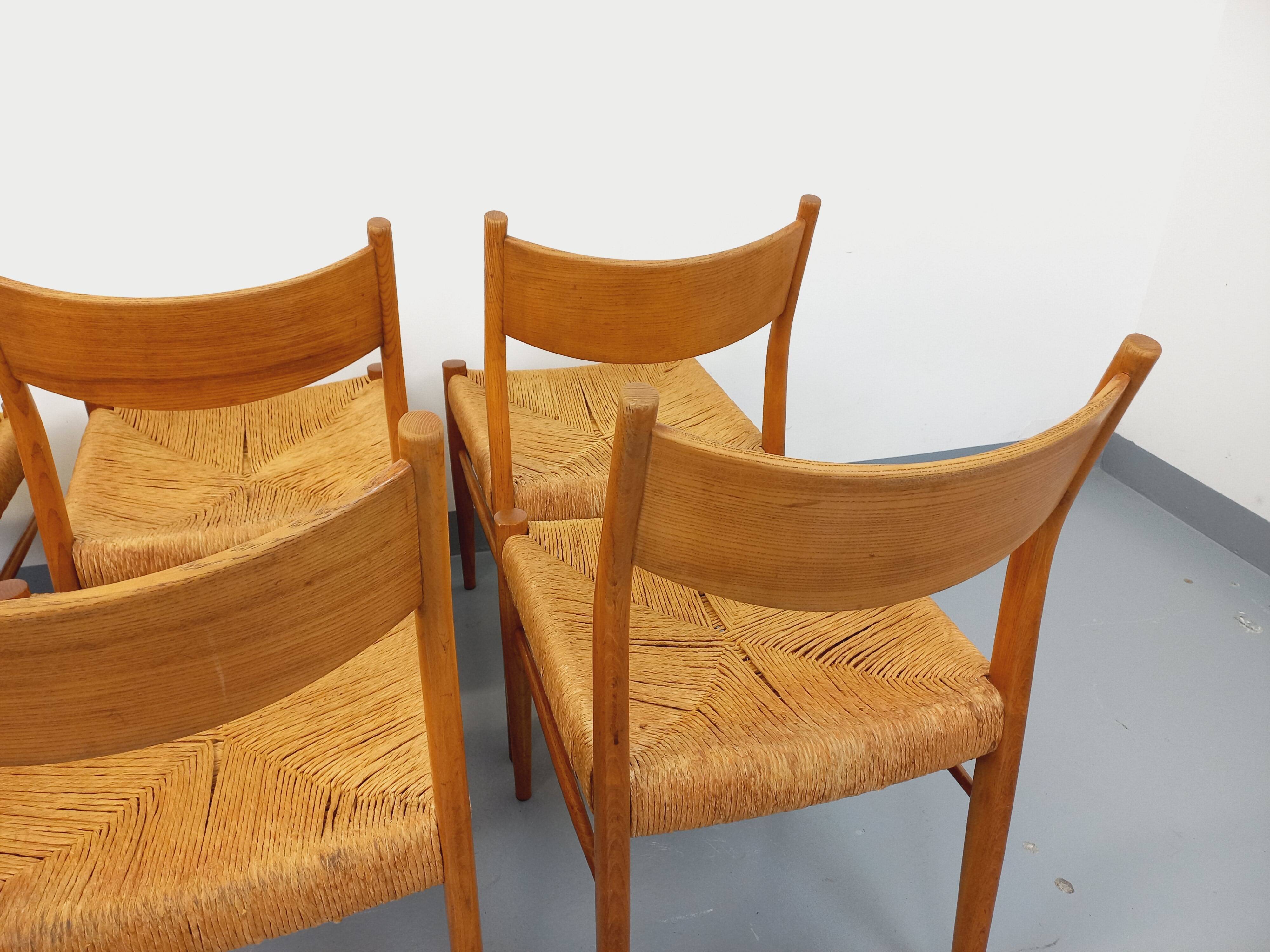 Set of 6 vintage teak Danish rope chairs Gessef Consorzio Sedie Friuli