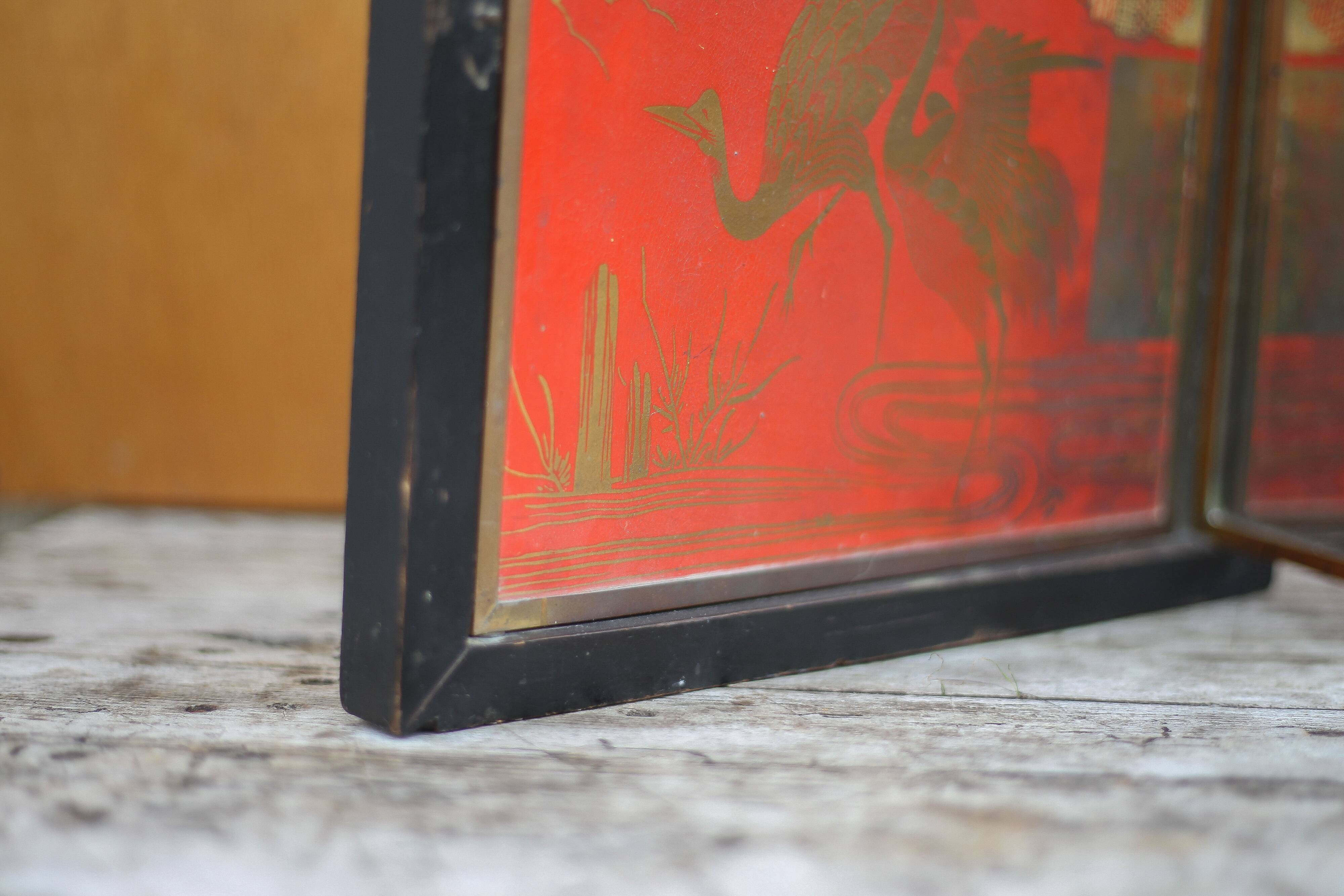 Vintage triptych mirror, wall mirror, barber mirror, collection, Asian pattern mirror