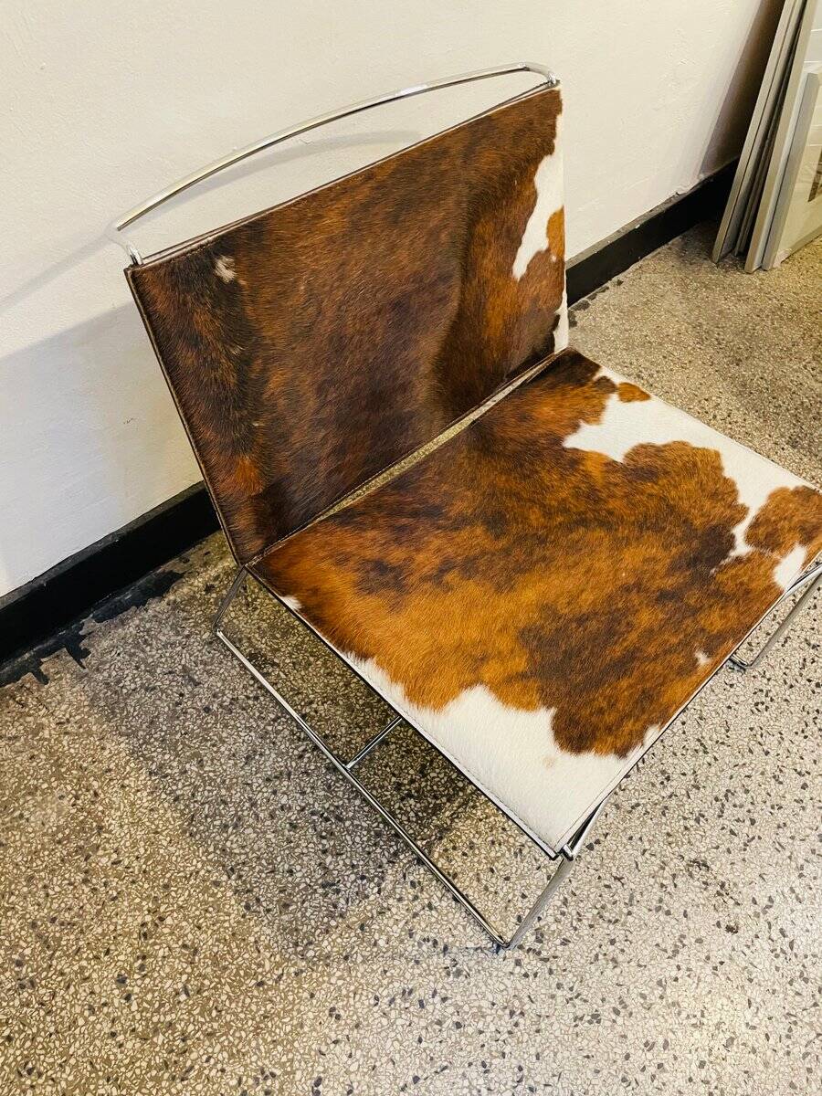 Chromed Fil armchair with fur seat by Pascal Mourgue for Ligne Roset, 1990s