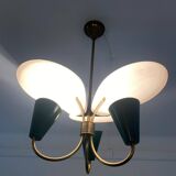 Vintage 3-light chandelier in gilded brass and metal from the 50s